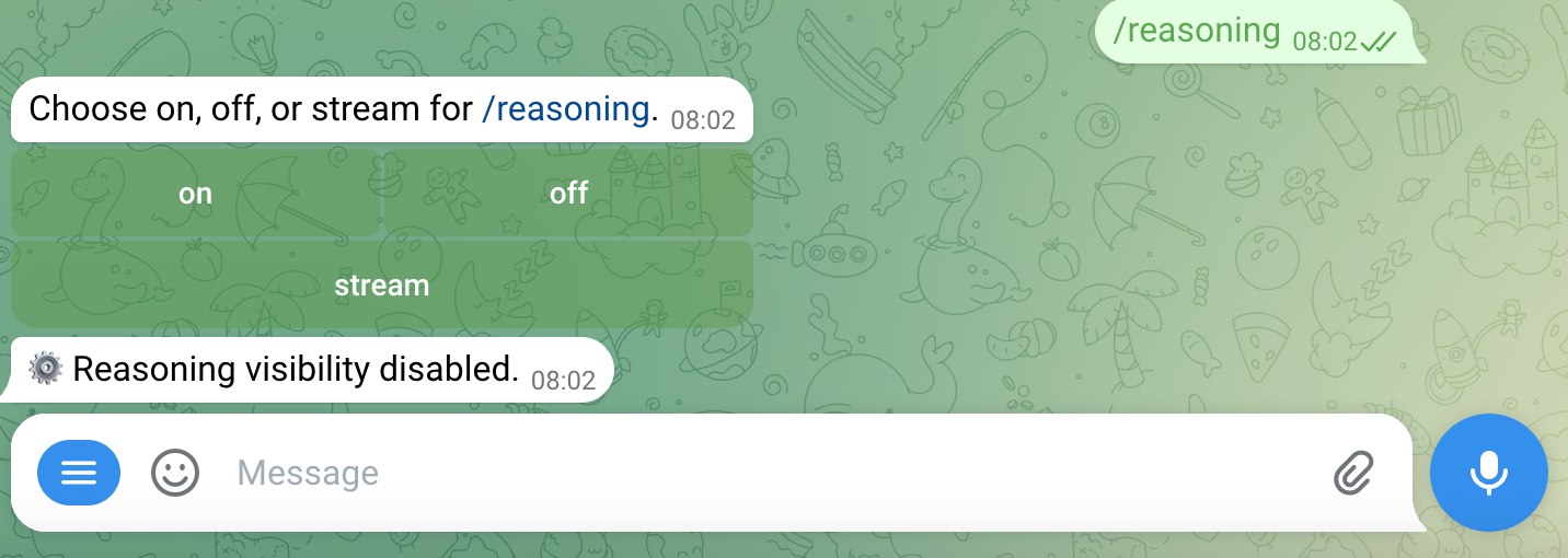 发送 /reasoning 关闭推理输出