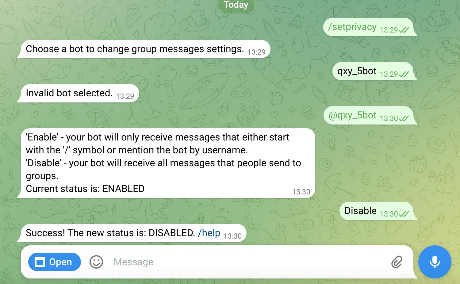 BotFather 关闭 Privacy Mode