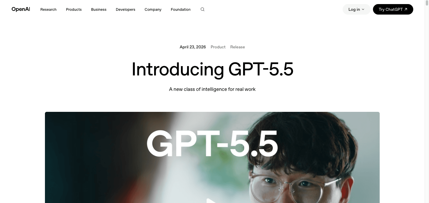 OpenAI GPT-5.5 官方发布页