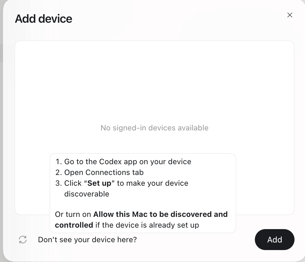Add device 弹窗显示没有可用设备