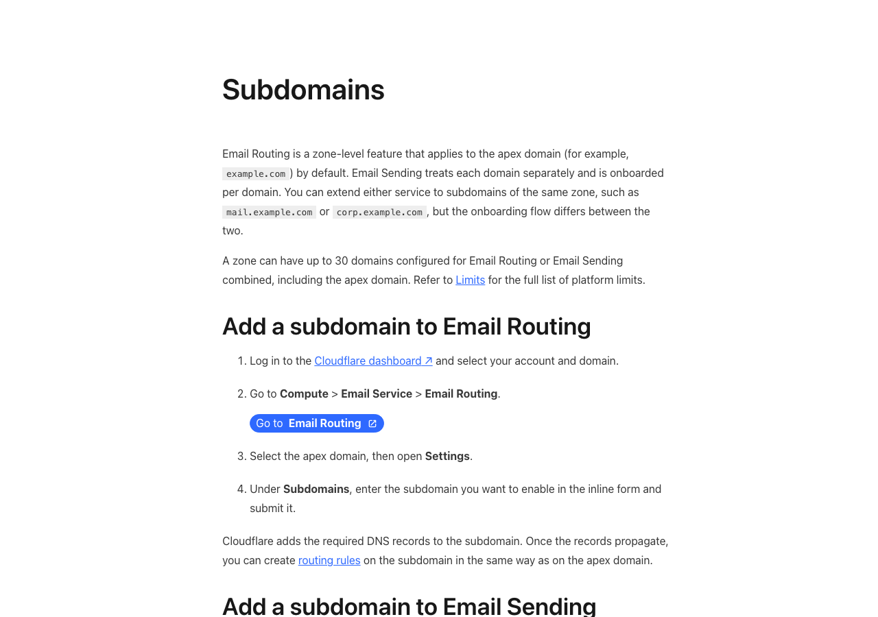 Cloudflare Email Routing 子域功能官方文档