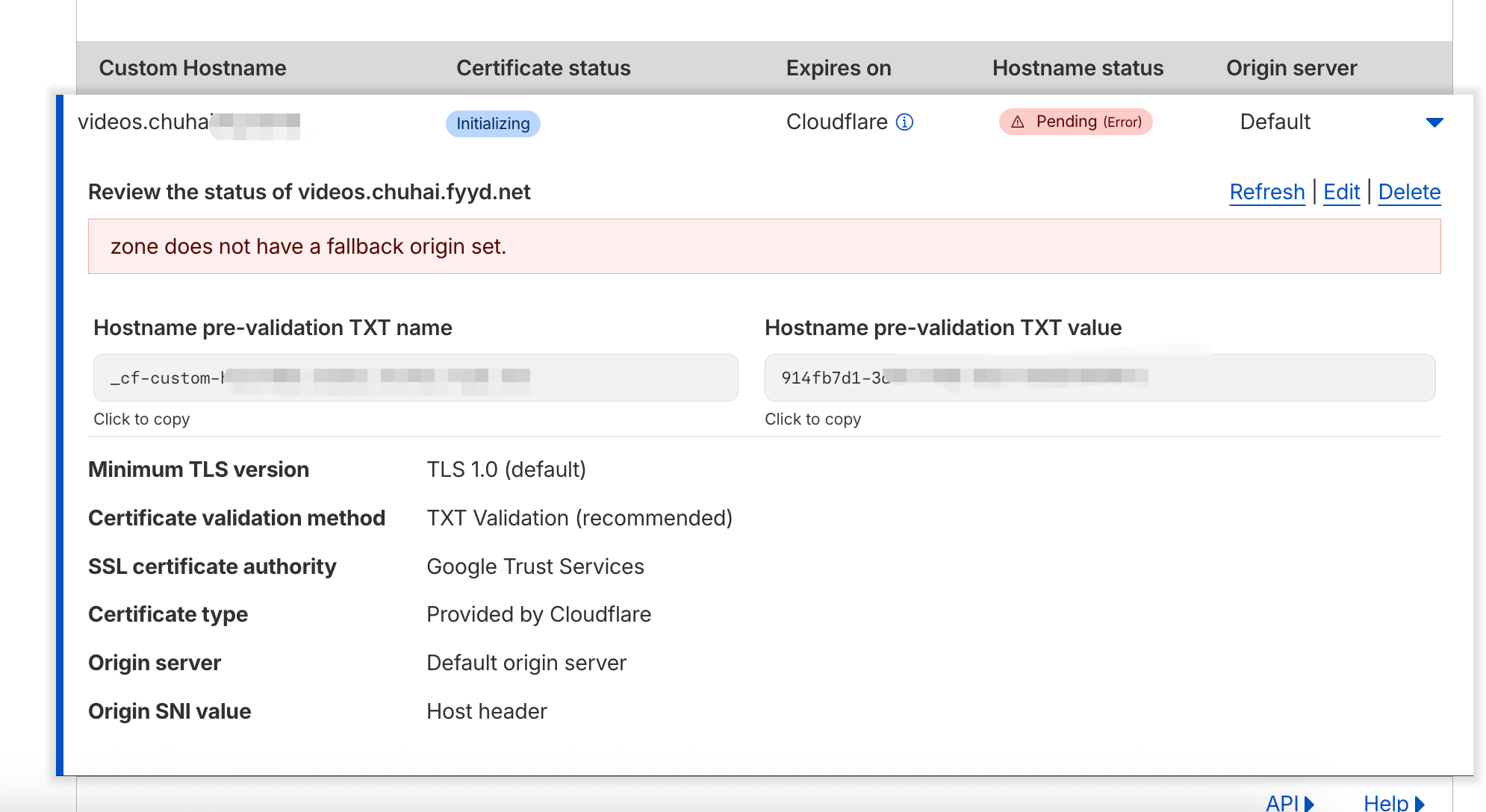 Cloudflare 提供的验证记录