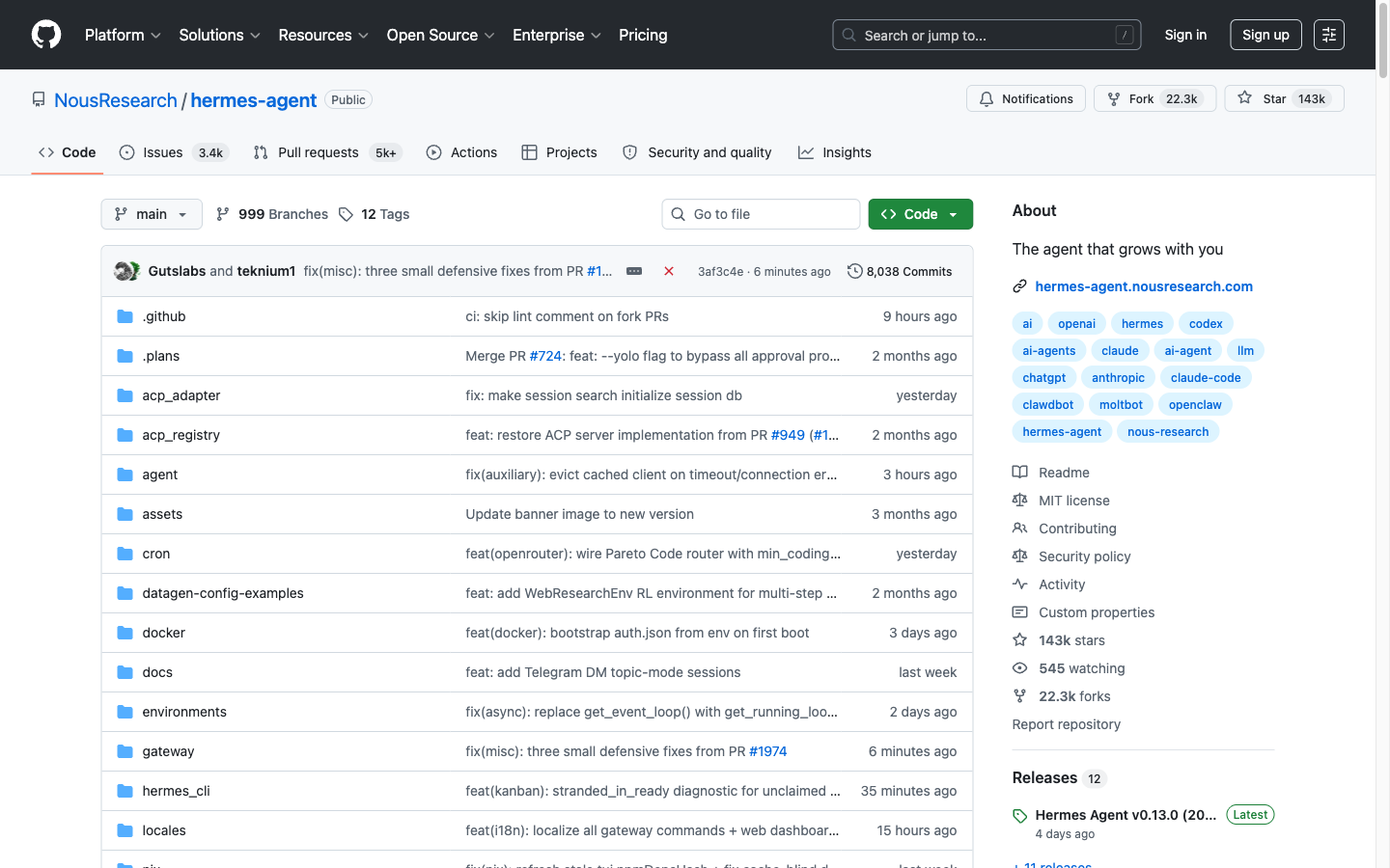 Hermes Agent GitHub 仓库（NousResearch/hermes-agent）