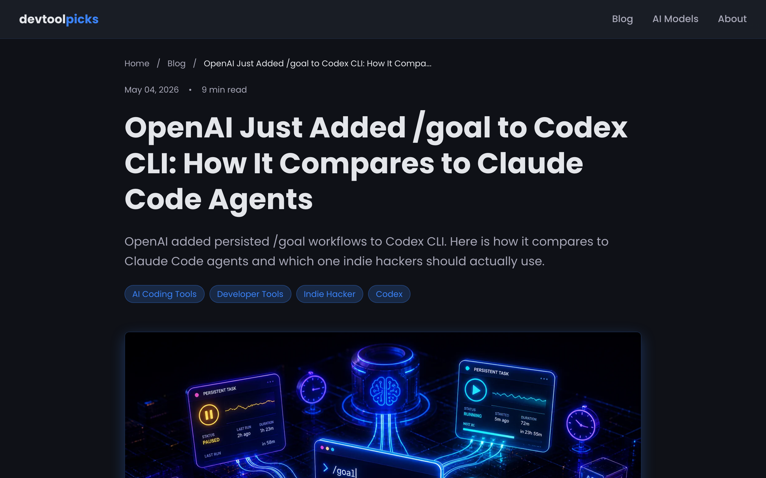 DevToolPicks 那篇 Codex /goal vs Claude Code 对比文章